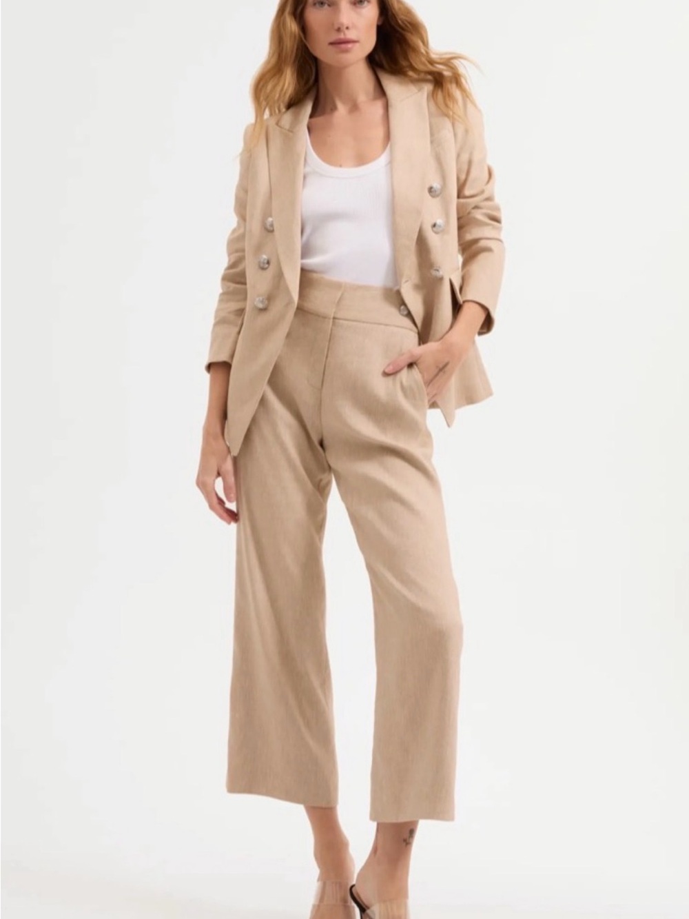 Veronica Beard Aubrie Crop Flare Linen Blend Pants Size 6 NWT